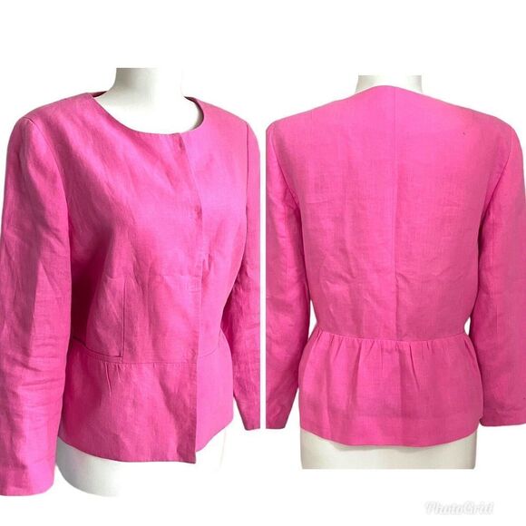 Talbots Linen Collarless Jacket size 6 Peplum Blazer Pink Preppy Academia - Picture 1 of 13
